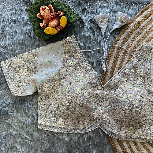 Off White Colour Georgette Embroidered Wedding Blouse