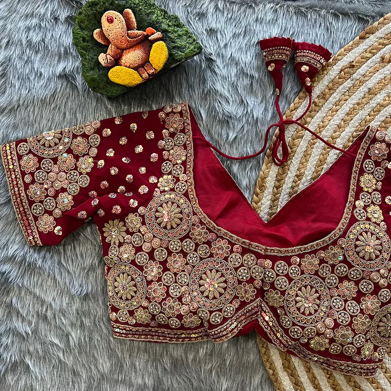 Maroon Colour Georgette Embroidered Wedding Blouse