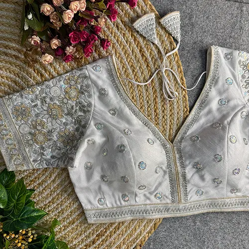 White Colour V-Neck Bridal Blouse 