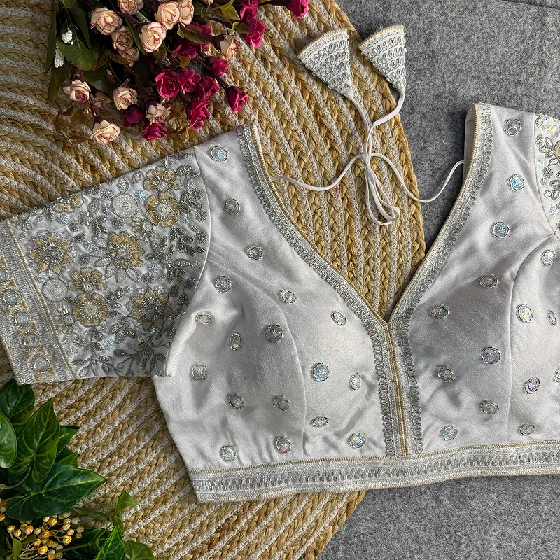 White Colour V-Neck Bridal Blouse 