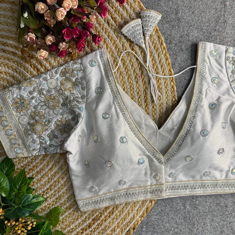 White Colour V-Neck Bridal Blouse 