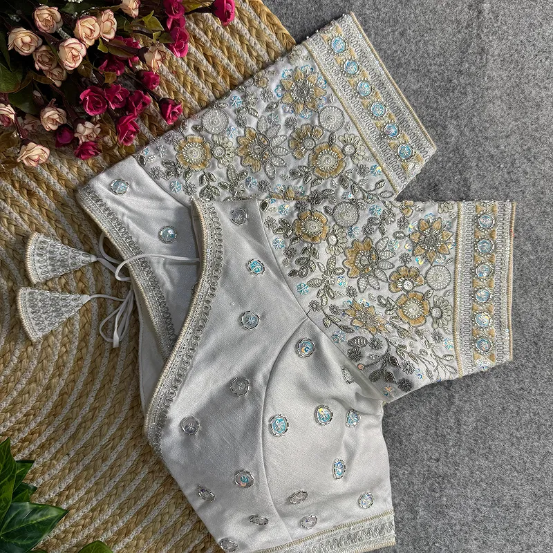 White Colour V-Neck Bridal Blouse 