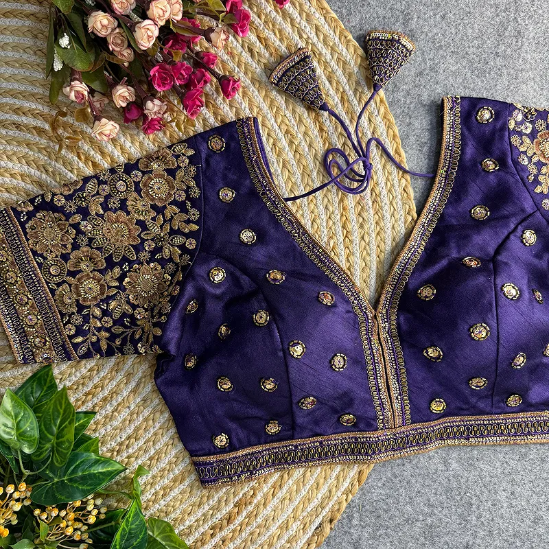 Purple Colour V-Neck Bridal Blouse 