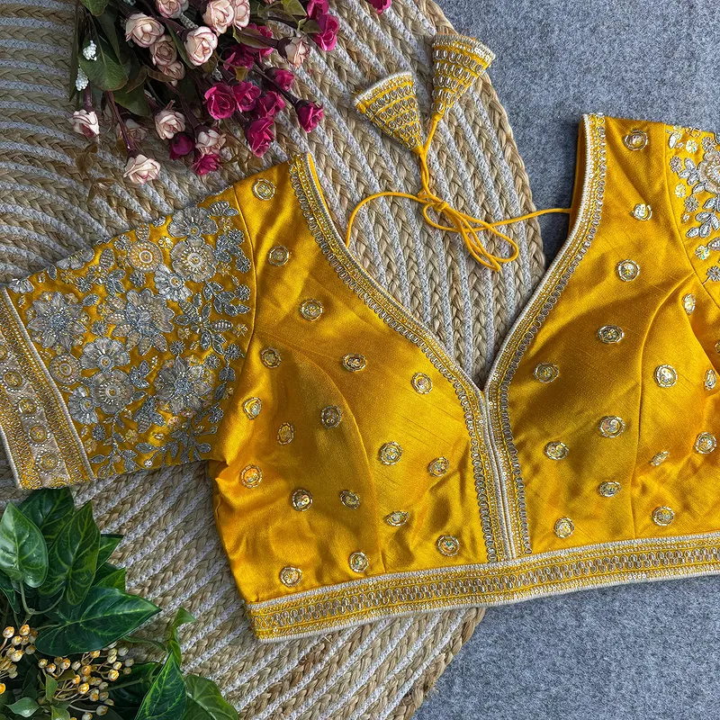 Yellow Colour V-Neck Bridal Blouse 