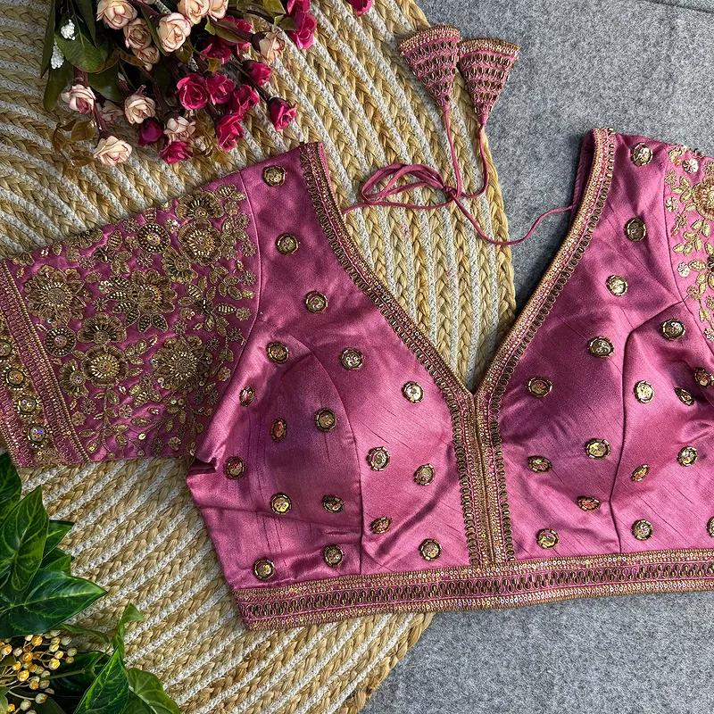 Pink Colour V-Neck Bridal Blouse 