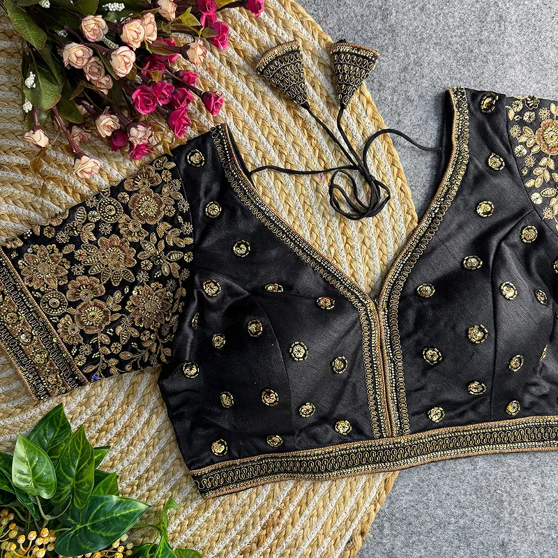 Black Colour V-Neck Bridal Blouse 