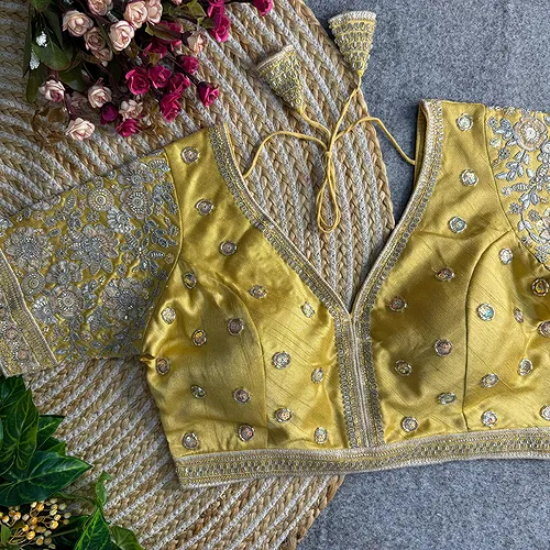 Gold Colour V-Neck Bridal Blouse 
