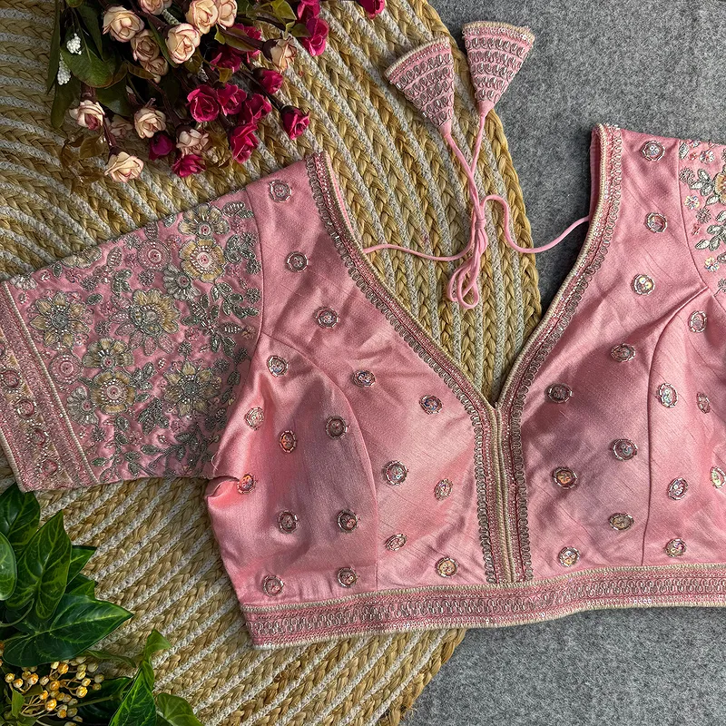 Baby Pink Colour V-Neck Bridal Blouse 