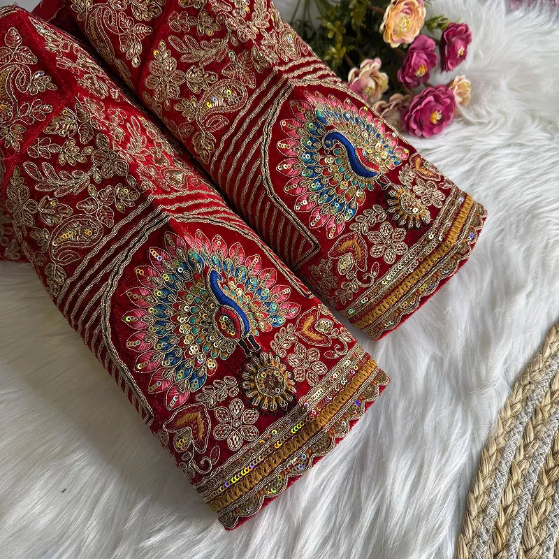 Royal Red Velvet Diamond Handwork Bridal Blouse