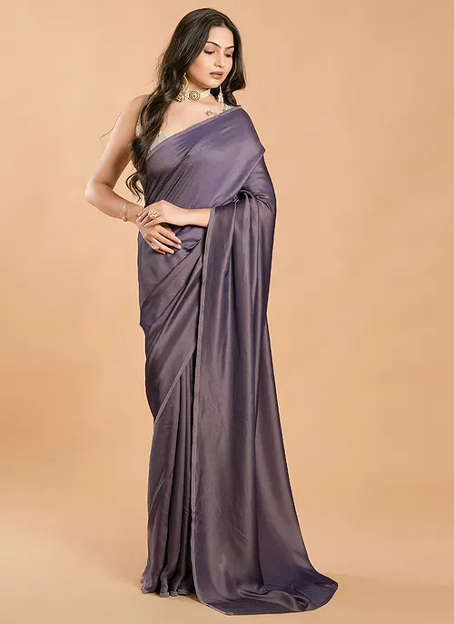 Purple No Border Burfi Silk Saree With Blouse