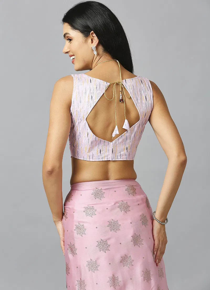 Pink Ethnic Schiffli Pure Chiffon Saree With Blouse