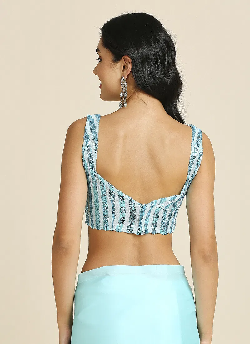 Sky Blue Silk Blend Saree With Lycra Sequins Unstitch Blouse
