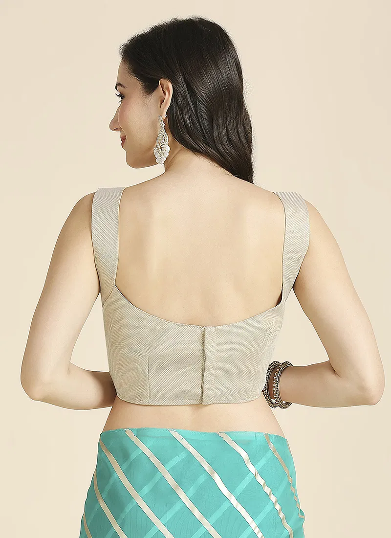 Turqoise Color Organza Chiffon Leheriya Print Saree With Blouse