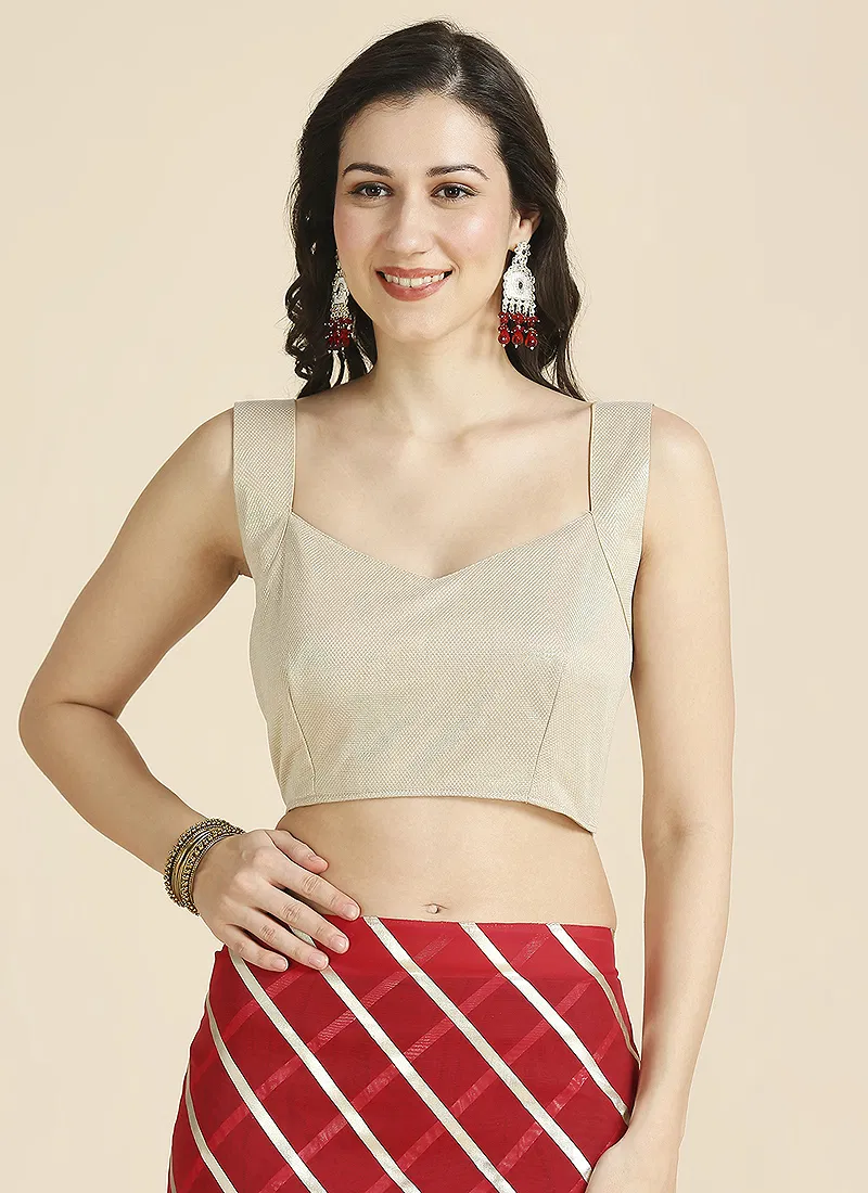 Red Color Organza Chiffon Leheriya Print Saree With Blouse