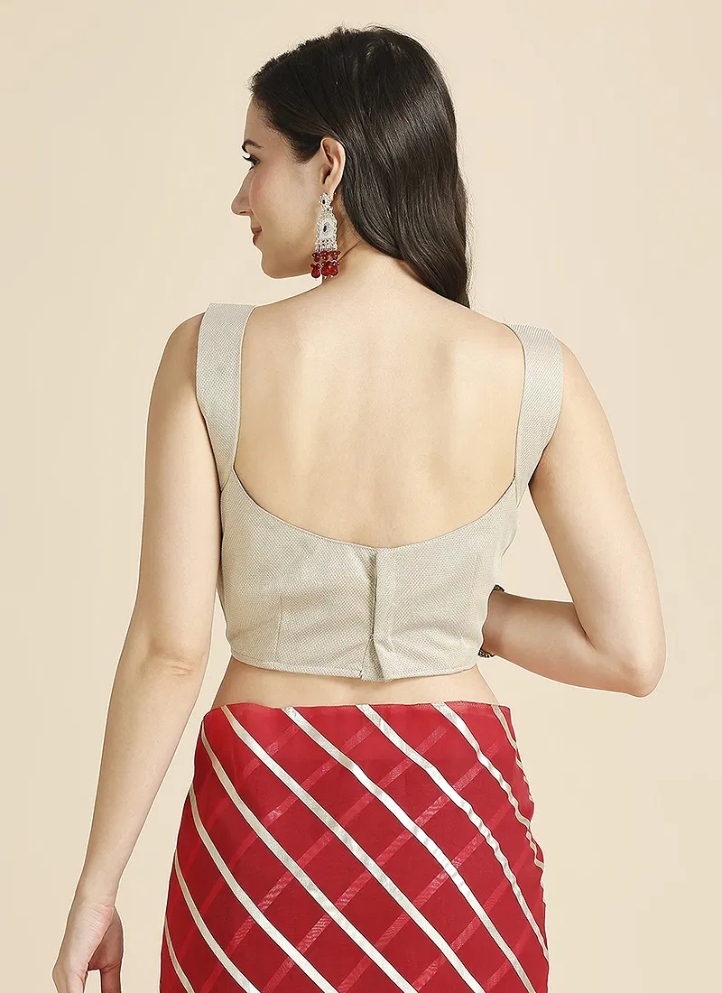 Red Color Organza Chiffon Leheriya Print Saree With Blouse