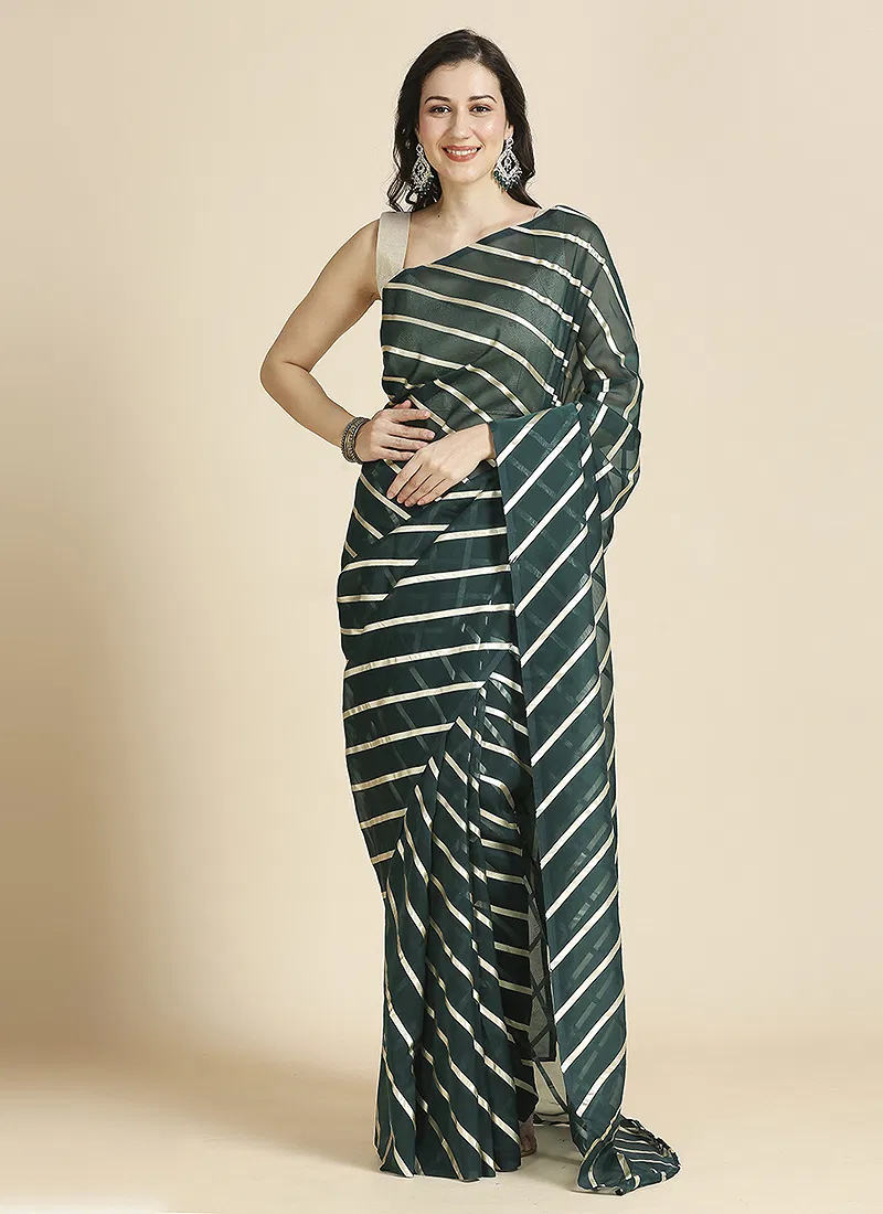 green Color Organza Chiffon Leheriya Print Saree With Blouse