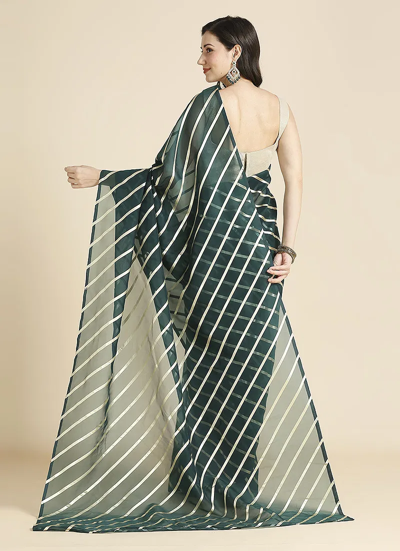 green Color Organza Chiffon Leheriya Print Saree With Blouse