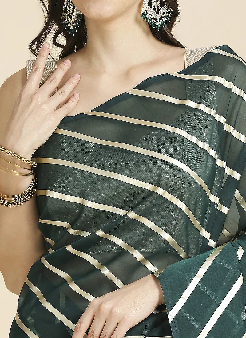 green Color Organza Chiffon Leheriya Print Saree With Blouse