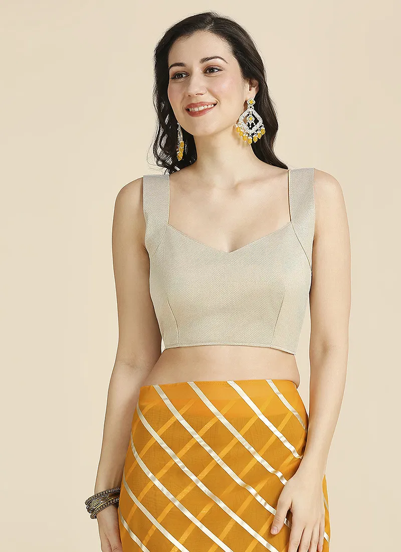 Yellow Color Organza Chiffon Leheriya Print Saree With Blouse