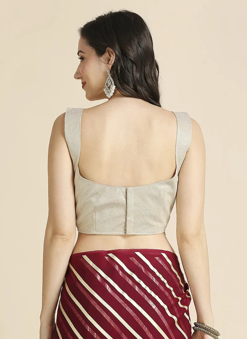 Maroon Color Organza Chiffon Leheriya Print Saree With Blouse