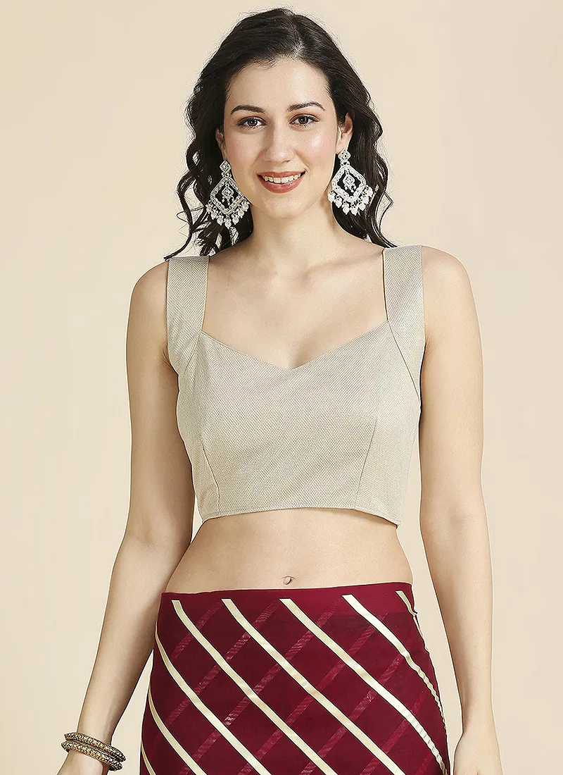 Maroon Color Organza Chiffon Leheriya Print Saree With Blouse