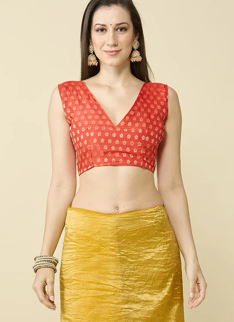 Yellow Marble Silk Saree With Dupion Blouse Piece