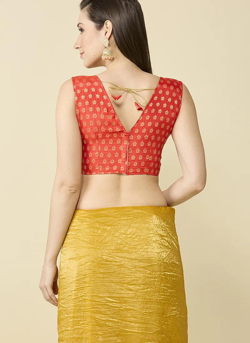 Yellow Marble Silk Saree With Dupion Blouse Piece