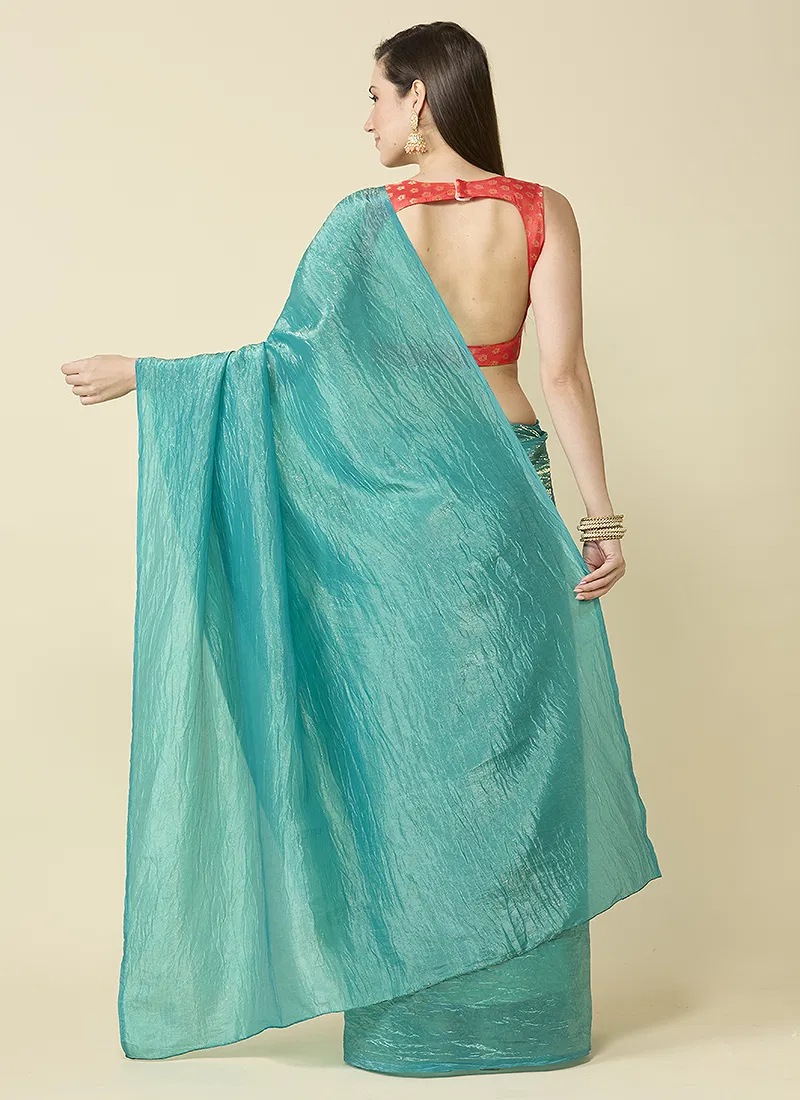Green Marble Silk Saree With Dupion Blouse Piece