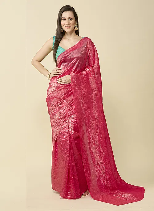 Red Marble Silk Saree With Dupion Blouse Piece
