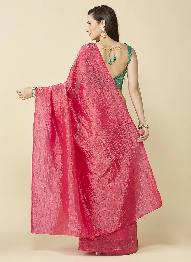 Red Marble Silk Saree With Dupion Blouse Piece