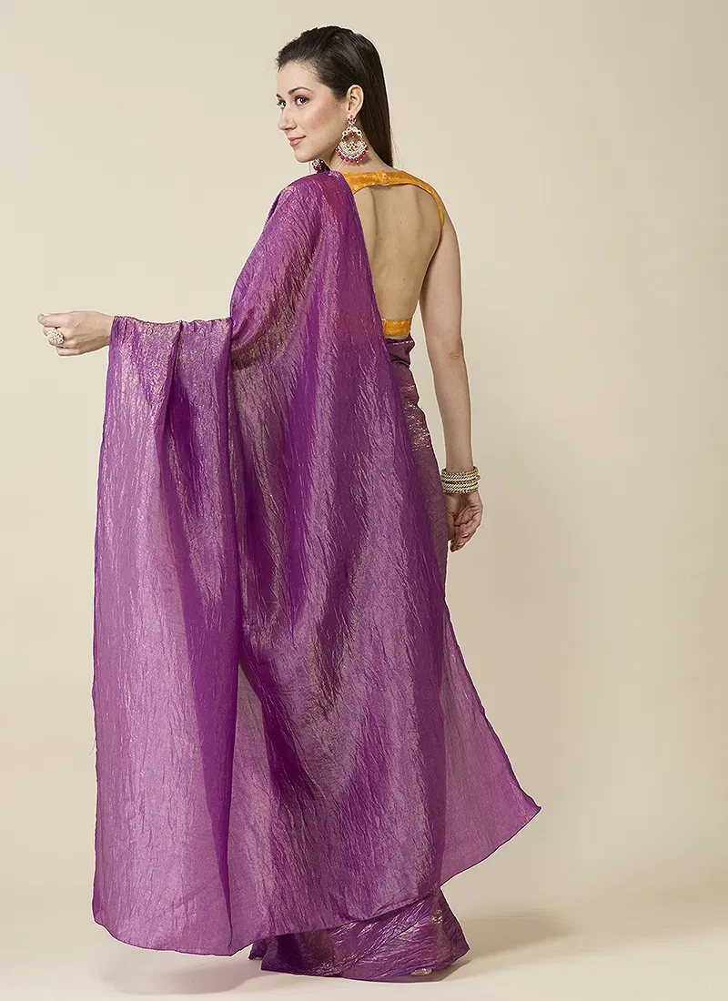 Purple Marble Silk Saree With Dupion Blouse Piece