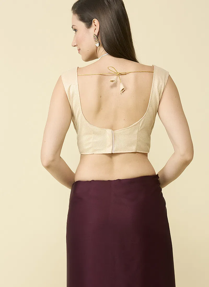 Wine Maroon satin silk saree and unstitched blouse piece