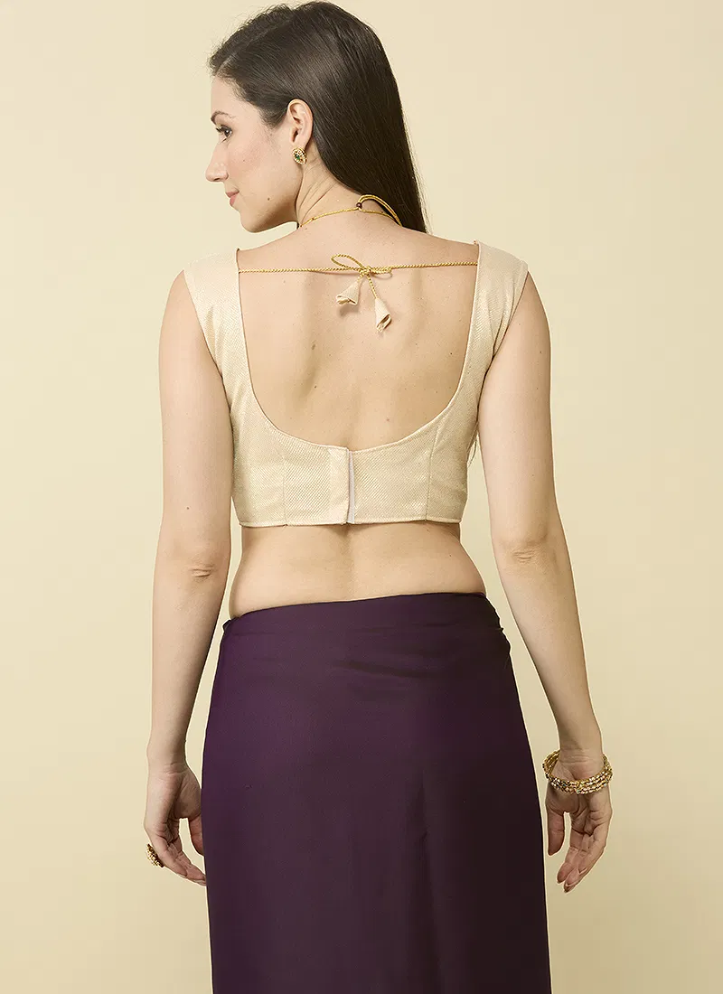 Wine satin silk saree and unstitched blouse piece