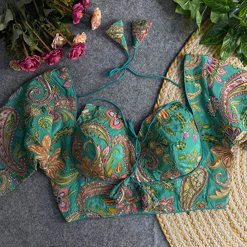 Sea Green Color Navratri Style Readymade Blouse