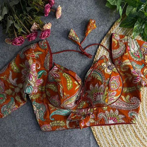 Copper Color Navratri Style Readymade Blouse