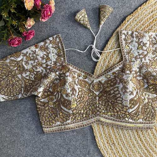 White Heavy Codding & Sequin Bridal Blouse