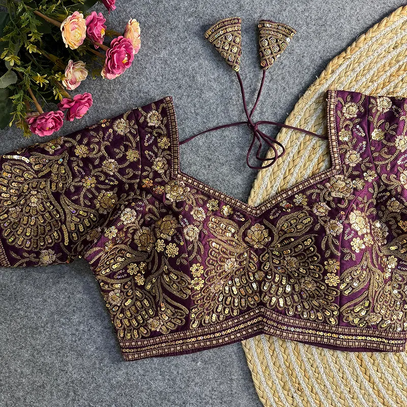 Wine Heavy Codding & Sequin Bridal Blouse