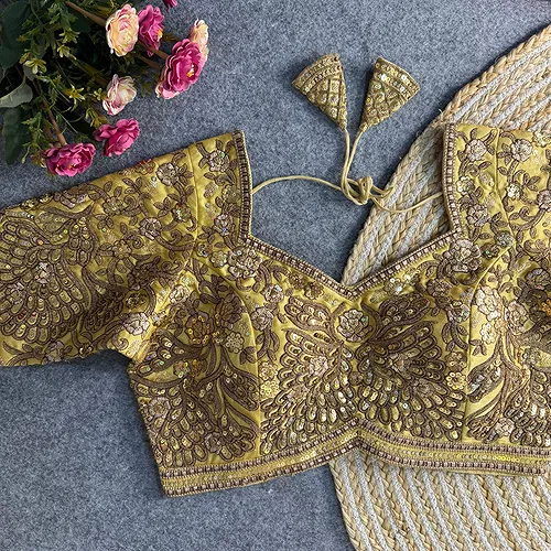 Golden Heavy Codding & Sequin Bridal Blouse