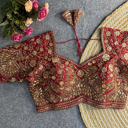 Maroon Heavy Codding & Sequin Bridal Blouse