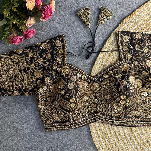 Black Heavy Codding & Sequin Bridal Blouse