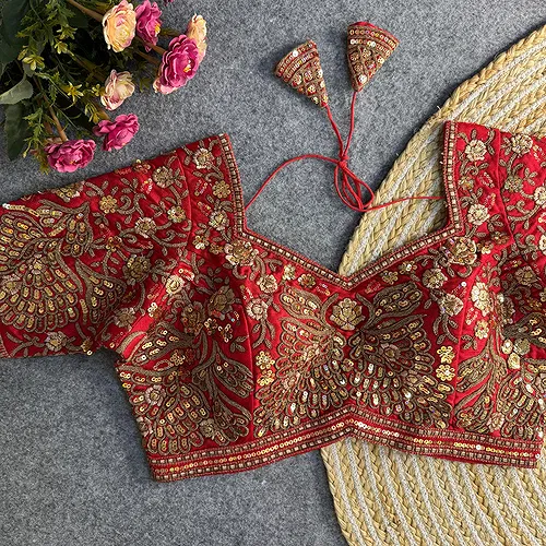 Red Heavy Codding & Sequin Bridal Blouse