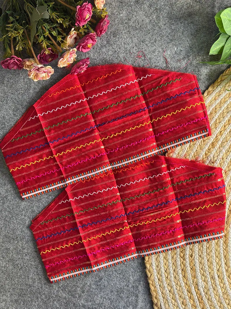 Red Traditional Mirror Work Designer Blouse