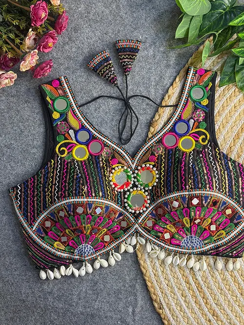 Black Traditional Mirror Work Designer Blouse