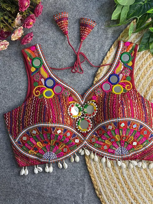 Maroon Traditional Mirror Work Designer Blouse