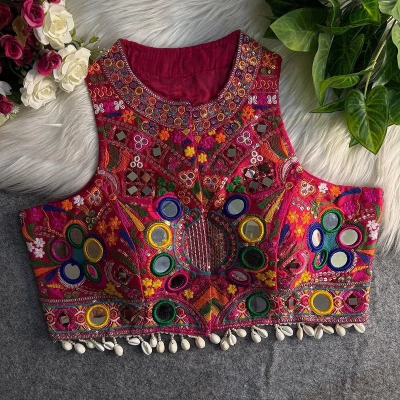 Rani Sleeveless Navratri Mirror Work Front-Open Halter Blouse