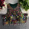 Bottle Green Sleeveless Navratri Mirror Work Front-Open Halter Blouse