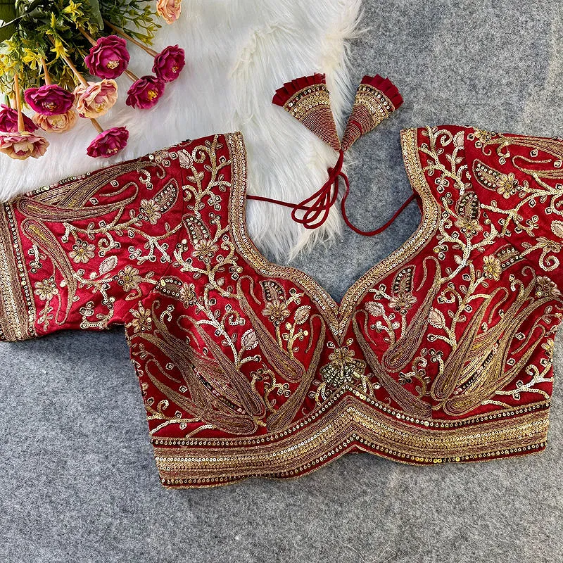 Maroon Color Heavy Apple-Cut Bridal Blouse