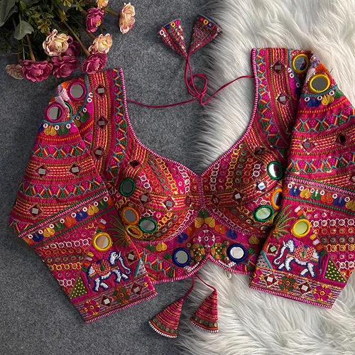 Rani Color Full Sleeves Navratri Blouse