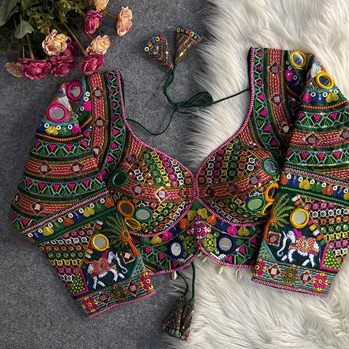 Bottle Green Color Full Sleeves Navratri Blouse