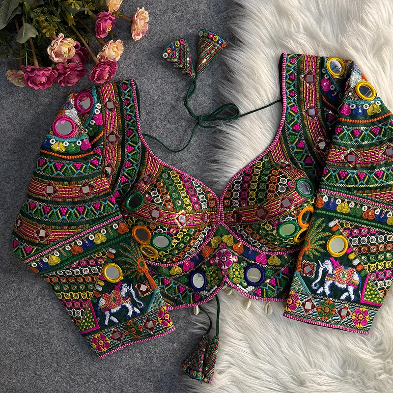 Bottle Green Color Full Sleeves Navratri Blouse